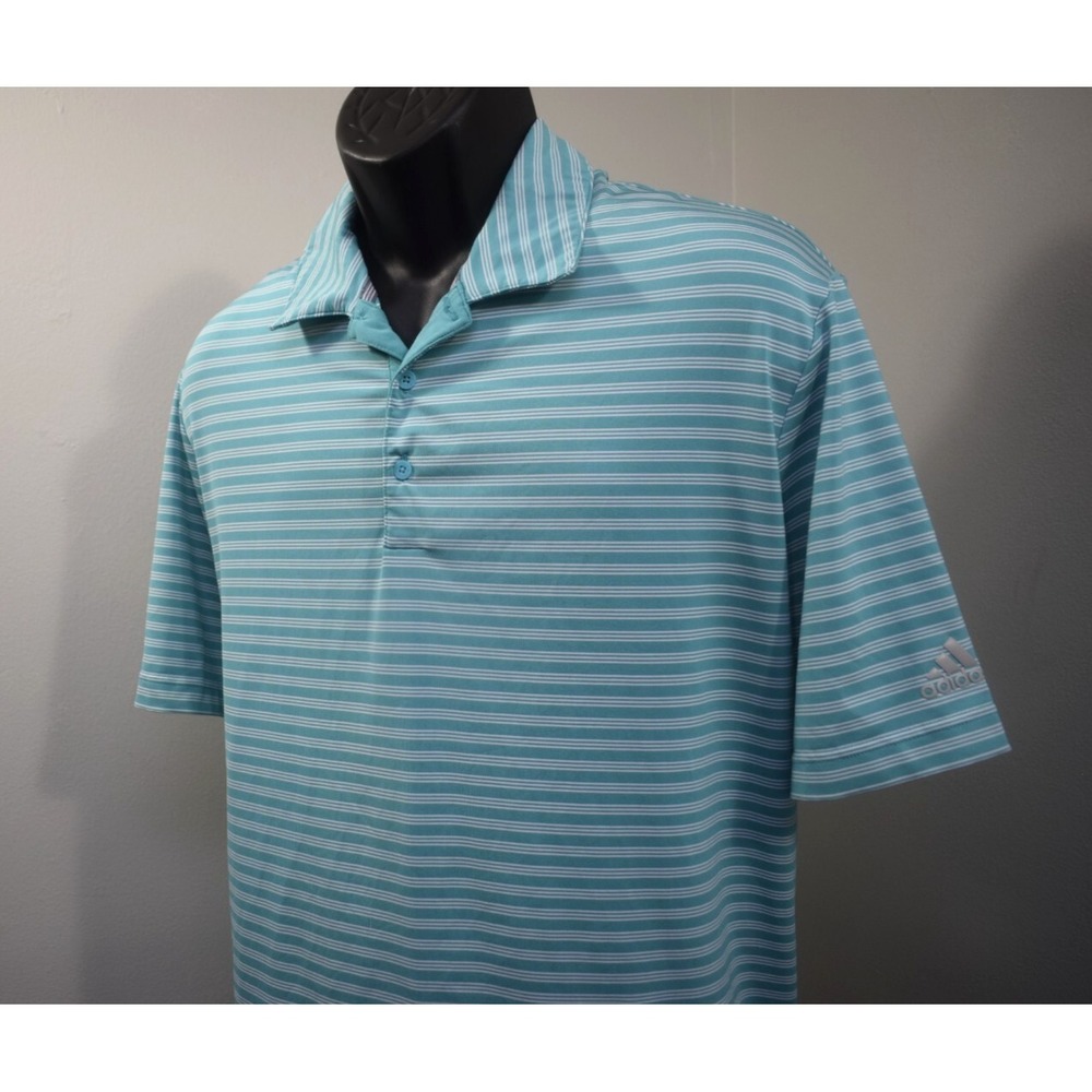 Adidas Golf Polo Blue Striped Performance Wicking Short Sleeve Mens Size XL